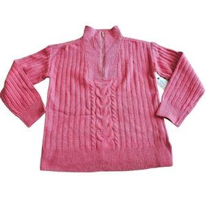 St johns bay womens Sz M spiced coral half zip knit sweater